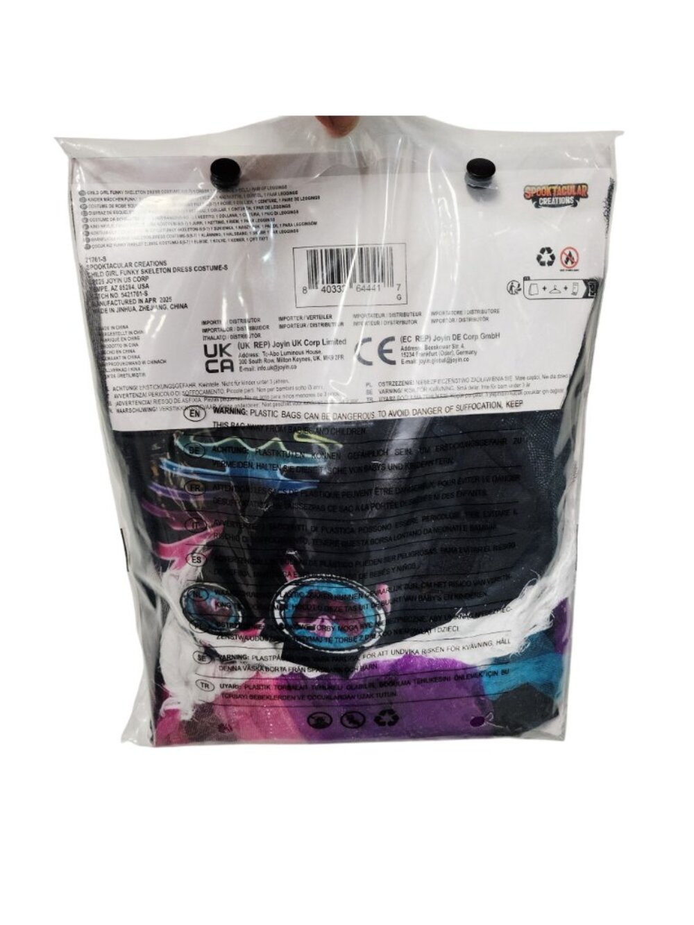 Girls Skeleton Costume Includes Dress Necklace Belt  Leggings Size 5-7 Years - Picture 2 of 4